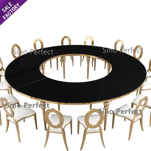 Popular Factory Top Wholesale Stainless Steel White Glass Banquet Dining Dinner Event Party Wedding <strong>Semi</strong> <strong>Circle</strong> <strong>Table</strong> - Product Image 1