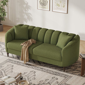 أريكة بوكليه عصرية، كنبة مريحة بتصميم بسيط مع وسادتين، أريكة فاخرة لشخصين مع مسند ذراع منحني وأرجل خشبية - Product Image 4