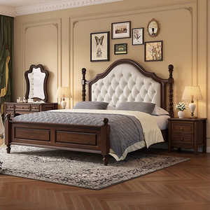 American Country Modern Double <strong>Bed</strong> for Elderly Solid Wood with Air Pressure Storage for Girls Black White Soft <strong>Bed</strong> with <strong>Pillars</strong> - Product Image 4