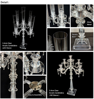 Centre de table en acrylique transparent à 5 bras avec bougeoirs pour décoration de mariage