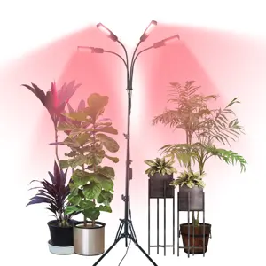 Trípode con luz led para plantas, iluminación plegable de espectro completo, cuatro cabezales, para crecimiento de plantas, E27