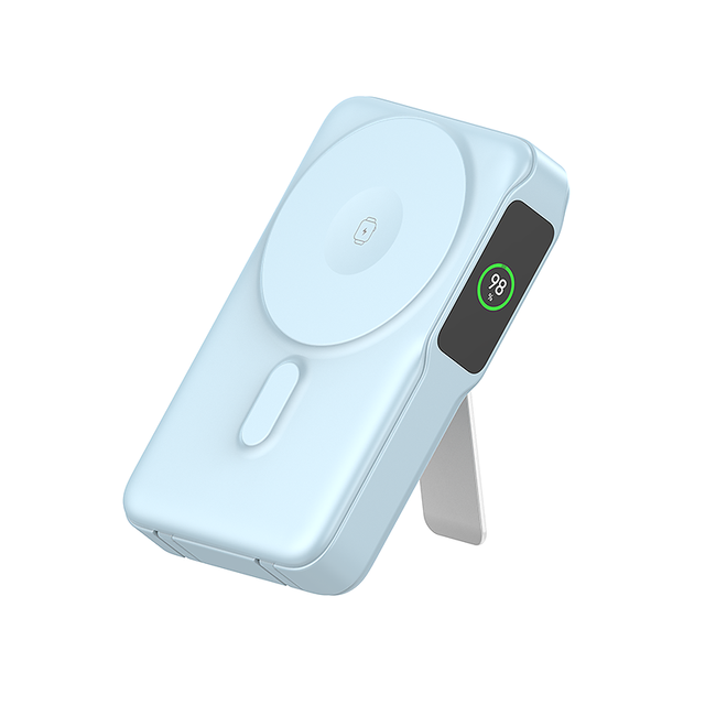 Portable Magnetic Wireless Power Bank 10000mAh Built-In Cables Foldable Holder LED Display 2-in-1 Quick Charger PD 20W Fast