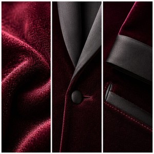 เสื้อเบลเซอร์กำมะหยี่ผู้หญิง 280GSM สีแดงเบอร์กันดี ปกผ้าซาติน ทรงเข้ารูป สไตล์ฝรั่งเศส หรูหรา รับทำโลโก้ตามสั่ง OEM ขายส่ง - Product Image 2
