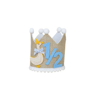 Rose <span class=keywords><strong>1</strong></span>/2 Demi-<span class=keywords><strong>anniversaire</strong></span> Décorations Fête Canard Couronne Chapeau et Mi-chemin à Une Chaise Haute Gland Bannière pour Bébé Fille Garçon Filles - Product Image 4