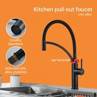 Keran Dapur Modern Matte Black Zinc Alloy dengan Rotasi 360 Derajat, Tuas Tunggal, Inti Katup Keramik, Terpasang di Dek, dan Semprotan Tarik