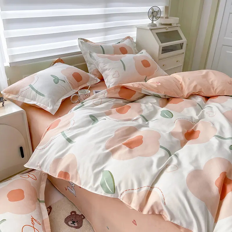 QUNZHEN लक्ज़री माइक्रोफ़ाइबर पॉलिएस्टर बिस्तर शीट बिस्तर सेट मखमली आधुनिक पैटर्न मुद्रित बिस्तर शीट सेट