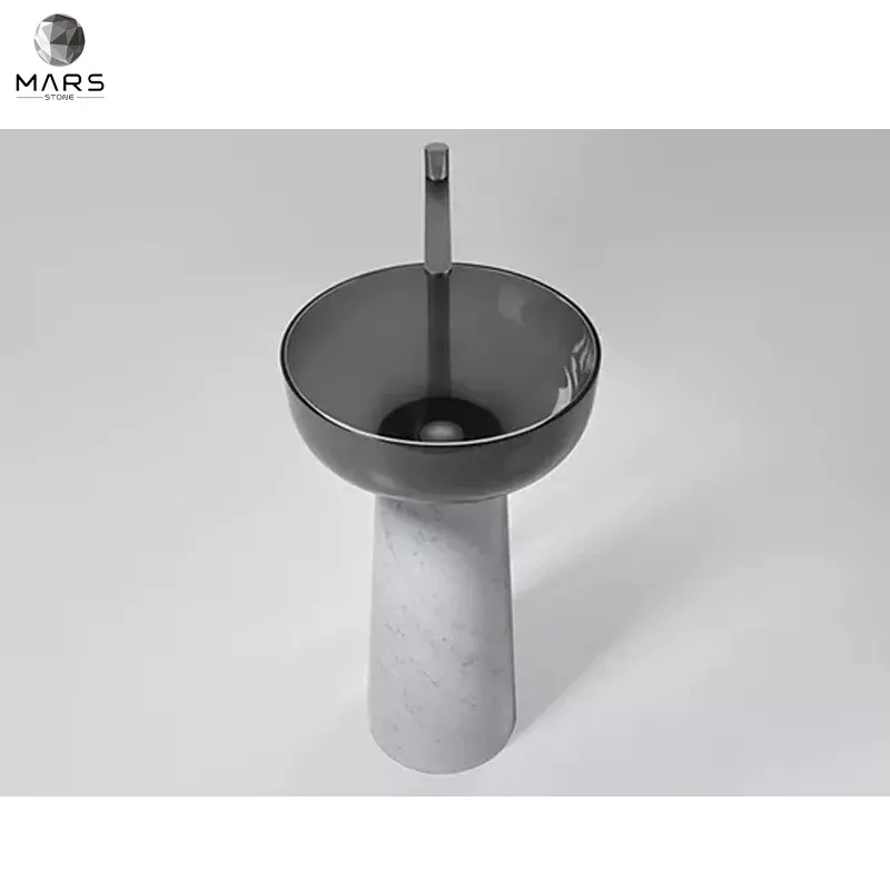 Western Style Design Natural Marble White Free Standing Wash Basin Sink For Bathroom