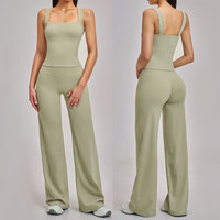 Ensemble de vêtements de sport pour femmes de haute qualité, 2 pièces, pantalon de yoga évasé, pantalon à taille haute et à jambes larges, ensemble de sport pour la course à pied, la gym et la remise en forme