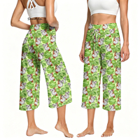 Pantalon Capri de Yoga Vert Nature pour Femme, Taille Haute à Cordon de Serrage, Motif Animal (Paresseux), Coupe Ample, pour la Gym et Tenue Décontractée