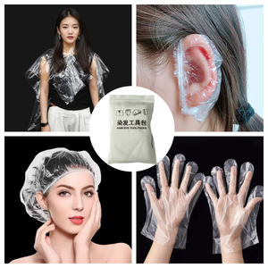 Étanche 4 pièces ensemble cheveux outils accessoires salon de coiffure tissu châle bonnet de bain cache-oreilles gants maison huile <span class=keywords><strong>traitement</strong></span> jetable - Product Image 2