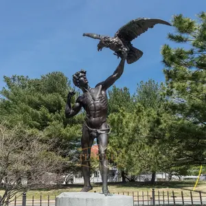Escultura de falconer de bronce fundido para decoración de jardín, escultura de águila de caza humana de cobre, grande