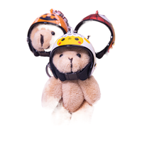Porte-clés en peluche douce en forme d'ours avec casque de dessin animé, pendentif mignon en plastique pour sac à dos