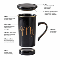 Tasses en céramique écologiques à motif imprimé effet marbre, ensemble cadeau transfrontalier pour couples, avec couvercle et cuillère créatifs
