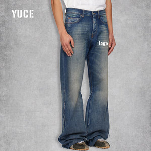 Nhà Máy Tùy Chỉnh Chắp Vá Bông Twill Denim Bùng Quần Bootcut Nguyên Cạnh Xếp Chồng Lên Nhau Skate Jeans Người Đàn Ông Flare Jeans Người Đàn Ông - Product Image 1