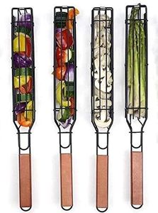 Canasta para Brochetas de Acero Inoxidable <span class=keywords><strong>con</strong></span> Mangos de Madera para Asar al Aire Libre, Canasta Antiadherente para Brochetas - Product Image 3