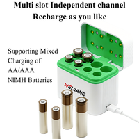 Kit de charge rapide 8 emplacements, 8 piles AA Ni-MH, ensemble de charge portable 10W Type C avec indicateur LED pour joueurs et usage domestique