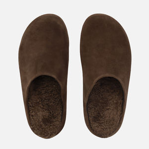 Mules plates en daim <span class=keywords><strong>de</strong></span> vache marron doublées <span class=keywords><strong>de</strong></span> fourrure d'agneau pour <span class=keywords><strong>homme</strong></span>, pantoufles Birken, fabrication sur mesure - Product Image 2