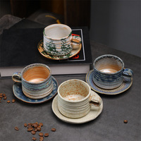 Ensemble tasse à café en céramique petite capacité avec soucoupe, tasse à expresso pour le thé de l'après-midi, glaçure vintage effet four, tasse de petit-déjeuner transfrontalière