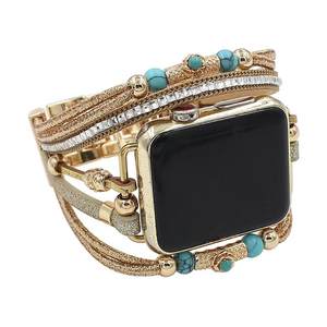 Pour <span class=keywords><strong>Apple</strong></span> <span class=keywords><strong>Watch</strong></span> <span class=keywords><strong>série</strong></span> 7 <span class=keywords><strong>6</strong></span> 5 4 3 SE 8 Ultra 49mm femmes mode tissé à la main pierre naturelle bracelet de montre en cuir - Product Image 5