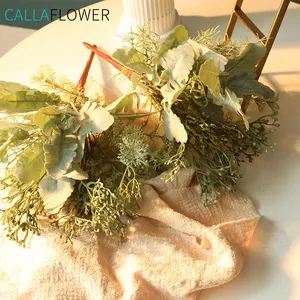 YC1004 Cheap Fabric Plastic Silver Leaf Chrysanthemum Grass Bean Branch Bouquet Artificial Flower Plant For Wedding Home Decor