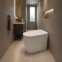 WC intelligent avec bidet électrique, siège chauffant, chasse d'eau automatique, en céramique, design moderne allongé, télécommande, à poser au sol, siphon en S