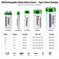 Baterai Isi Ulang USB AAA 1.5V 600mAh Li-ion Tipe-C 1200 Siklus untuk Mouse Nirkabel dan Mainan