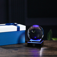 Boule de cristal vierge de 8 cm pour gravure laser, avec boîte cadeau, sphère en verre optique, base LED rechargeable USB, cadeaux photo 3D personnalisés en cristal