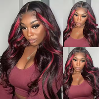 Perruque Lace Frontale HD Transparente 5x5 sans colle, Cheveux Humains Vierges Brésiliens, Ondulation Body Wave Rose Bourgogne, pour Femmes Noires