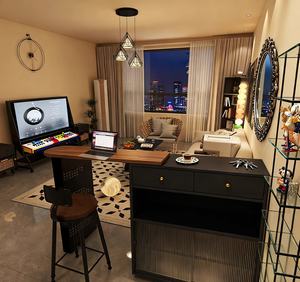 Table de bar en acier minimaliste moderne avec 2 tiroirs et porte en <span class=keywords><strong>dalle</strong></span>, meubles de salon - Product Image 5