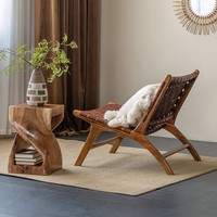 Fauteuil simple en bois massif de style nordique, vintage, minimaliste et moderne, avec assise en corde tressée, pour usage domestique, style mi-siècle, décontracté pour balcon