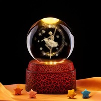 Boule de cristal lumineuse laser Lune Voie lactée Saturne avec base rotative en plastique à LED MH-Q0288