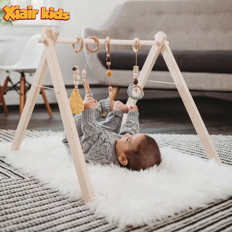 Xiair Baby Gym al chiuso tappetino da palestra in legno ecologico per bambini con sonaglio per dentizione giocattolo in legno di faggio Play Gym Frame Activity Center