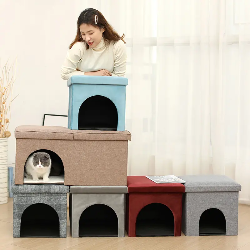 Boa Qualidade Pufe Otomano Fezes Linho Dobrável Estofados Pet House Stool Otomano