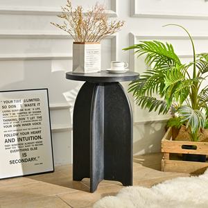 INNOVA Eco-Friendly Durable Decorative Panel Home Accent <b>Black</b> <b>Round</b> Wooden Living Room Side <b>Coffee</b> <b>Table</b> Easy Assembly - Product Image 1