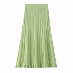 Falda de lana tejida de cintura alta y longitud media para mujer, línea A, plisada, de color sólido, beige, camel, verde, negro, gris claro - Product Image 2