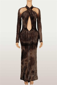 <span class=keywords><strong>Abito</strong></span> lungo da <span class=keywords><strong>donna</strong></span> a maniche lunghe con stampa a croce e scollo all'americana, modello bodycon, elegante per feste - Product Image 4