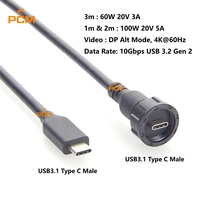 Kabel USB3.1 Tipe C Male to Male Tahan Air IP67 dengan Pengunci Sekrup M16 10G 100W DP Alt Mode 4K 60Hz untuk Otomasi Robotik Medis