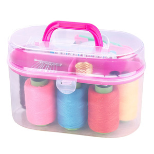 <b>Sewing</b> Kit Oval Plastic Storage <b>Box</b> With Needles Thread Buttons Measuring Tape For Household Use - Product Image 5