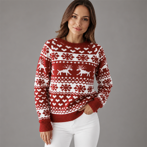 <strong>Women</strong> Christmas Jacquard Sweater, Reindeer Snowflake Heart Pattern Knit Pullover Cropped Ugly Christmas <strong>Jumper</strong> <strong>for</strong> Ladies - Product Image 1