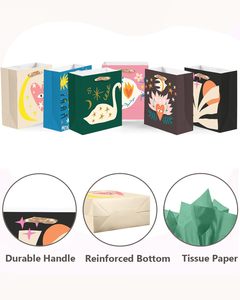 Medium <b>Paper</b> Gift Bags with Tissue <b>Paper</b> Handles Retro Abstract Cardboard Floral Gift Bags Party Supply Gift Bags - Product Image 6
