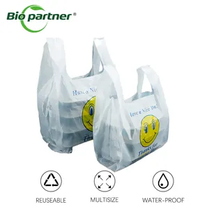 Carryout Grocery Bags Eco Friendly Clear 1/6 Large Size Happy Smiley Face T-shirt Plastic Shopping Take Out Bags