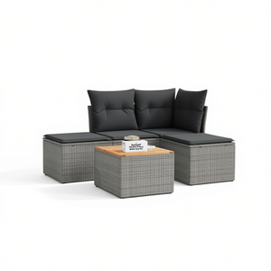 Conjunto de Sofá Modular Estándar de Ratán Gris para Jardín, 4 Plazas, Muebles de Exterior Contemporáneos - Product Image 1