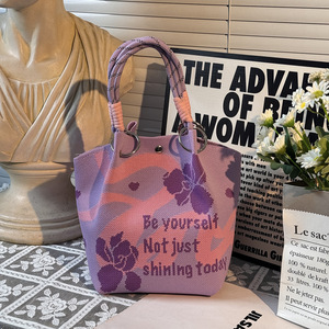 Sac fourre-tout en tricot à imprimé fruits mignon 2026, grande capacité, sac à main portable, sac de voyage pour maquillage, sac seau pour femmes, vente en gros - Product Image 3