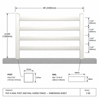 Clôture en vinyle blanc robuste à 4 rails, poteaux et rails en PVC à paroi épaisse, kit pour ranch équestre, pâturage, ferme industrielle et commerciale