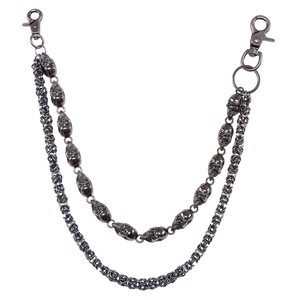 European Style <b>Skull</b> Waist Chain Double Layer Punk Hip Hop Men's Chain Tibetan Silver Black Skeleton Design Nightclub Fashion - Product Image 5