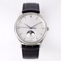 Automatische mechanische Uhr mit Mondphase für Herren, silbernes Zifferblatt, Lederarmband mit Krokodilmuster, Business-Armbanduhr