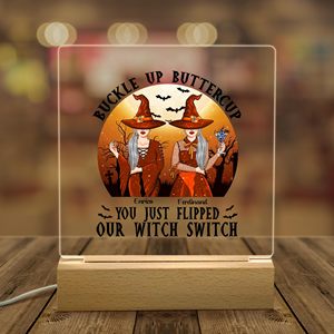 Lampe de nuit LED en acrylique personnalisée avec base en bois, lampe décorative sorcière d'Halloween, cadeau pour les femmes, les amies et les sœurs - Product Image 3