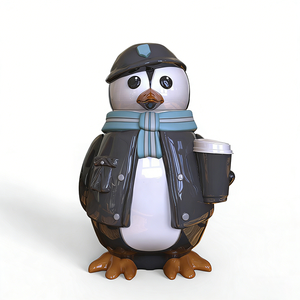 กระปุกกาแฟเรซิ่นรูปสัตว์สุดเก๋ ดีไซน์ทันสมัย รูปเพนกวินสวมหมวก สำหรับตกแต่งบ้านและห้องครัว - Product Image 1