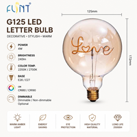 Ampoule LED Edison en verre ambré transparent en forme de lettre G125 LOVE personnalisable pour la décoration festive