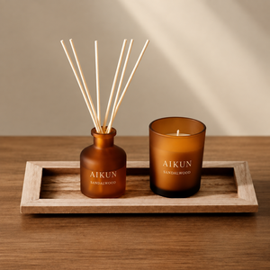 Ensemble diffuseur de parfum et bougie parfumée Aikun en verre ambré avec coffrets cadeaux individuels pour présentation en magasin - Product Image 2